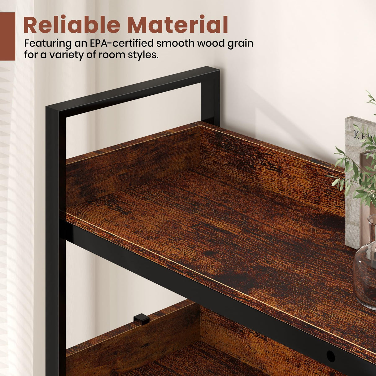 5-Tier Corner Bookshelf, L-Shaped Reversible Bookshelf, 65" Industrial Wooden Bookcase with Open Shelves, Metal Frame Shelf with Adjustable Feet, Corner Storage Rack for Home Office, Rustic Brown GarveeLife