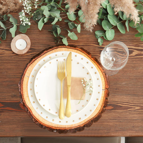 TaoBary 100 Pieces Disposable Wooden Slice Paper Place Mats Round Rustic Brown Wood Slices Charger Place Mat Bulk Table Paper Placemats for Summer Spring Fall Wedding Dinner Baby Shower Birthday Party TaoBary