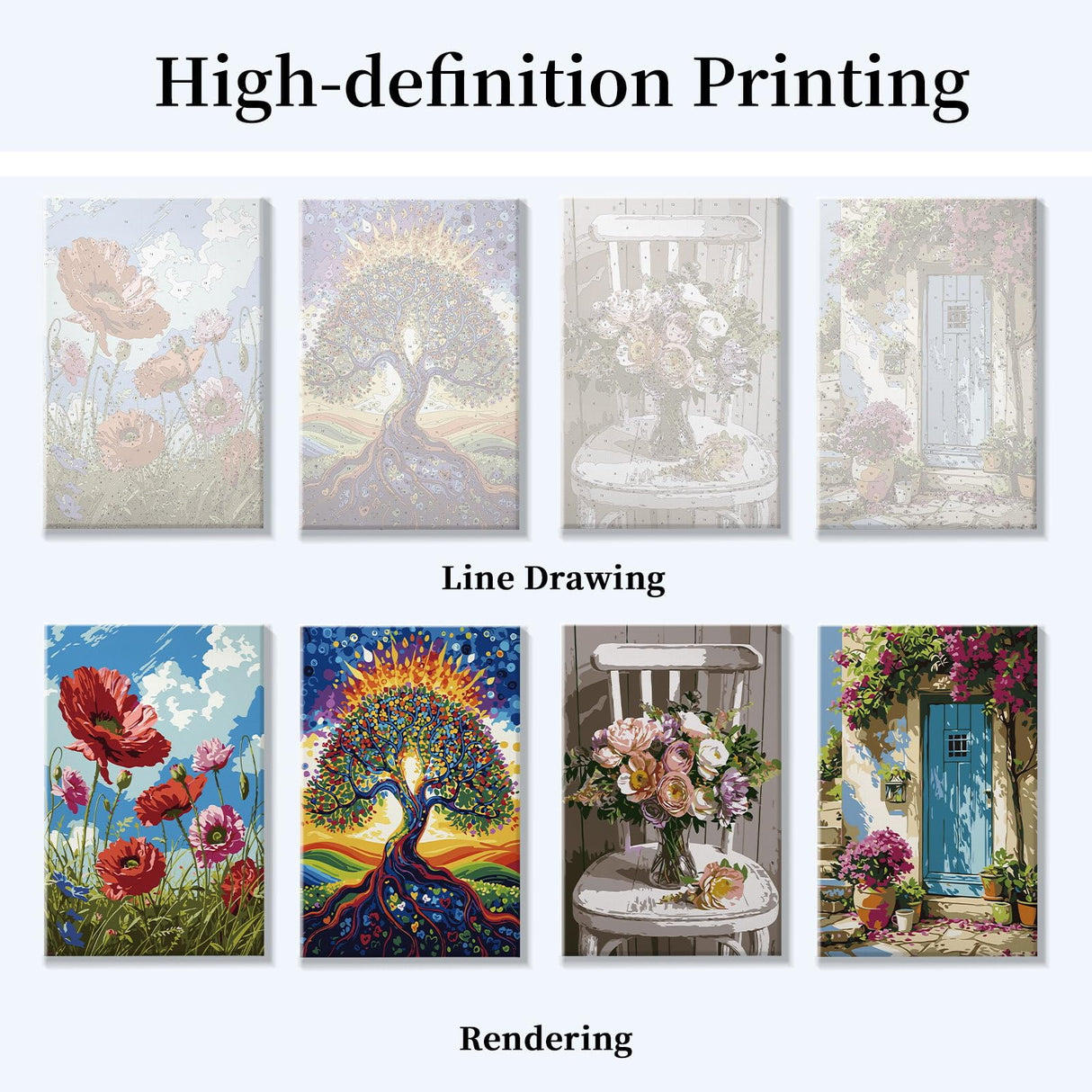 JOOZ 4 Pack Framed Paint by Numbers Kit for Adults, Flowers Paint by Number with Easel, DIY Tree of Life Adult Paint by Number Kits on Canvas Framed, Floral Oil Painting Kit for Home Decor 8x12 Inch JOOZ