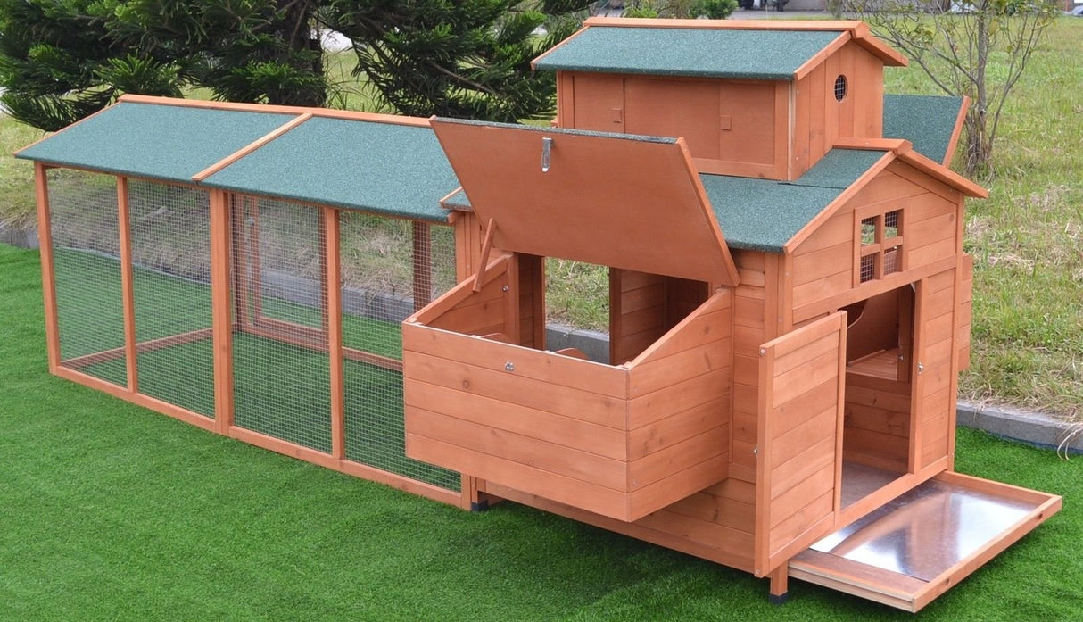 Omitree 10' ft Wood Chicken Coop Backyard Hen Run House Chicken 6 Nesting Box & Run Omitree