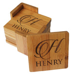 Personalized Coasters - Bamboo Coasters for Drinks with Holders - 7 Piece Set (Square) My Personal Memories