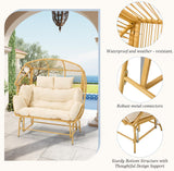 ECOTOUGE Patio Double Egg Chair, Indoor Outdoor Oversized Loveseat, 2 Person Extra Large Wicker Lounge Rocking Glider Chairs w/Thicken Padded Cushions and Pillow for Garden Balcony Sunroom, Yellow ECOTOUGE