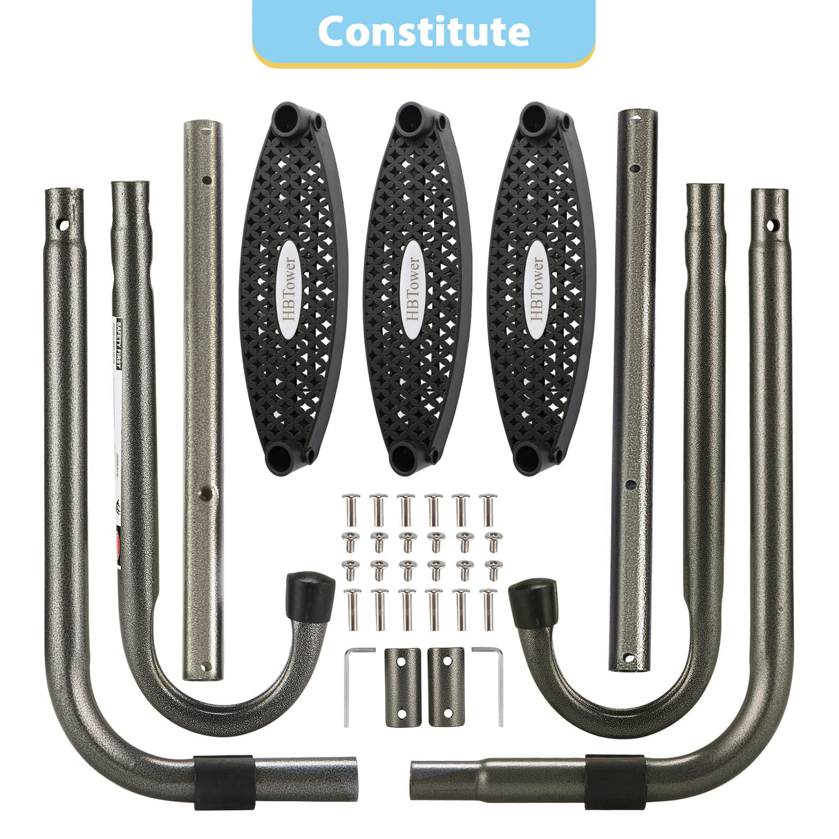 HBTower Trampoline Ladder, 3-Step Trampoline Steps with Horizontal Wide Steps, Skid-Proof Steps Universal Hook, UV Treated Steel, 220Lbs Capacity Trampoline Stairs Accessories for Kids/Children HBTower