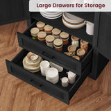 Quimoo 71" Farmhouse Tall Storage Cabinet with Barn Doors, Kitchen Pantry Cabinet with 2 Drawers & Adjustable Shelf, Pantry Storage Cabinet, for Kitchen, Living Room, Dining Room, Black Quimoo