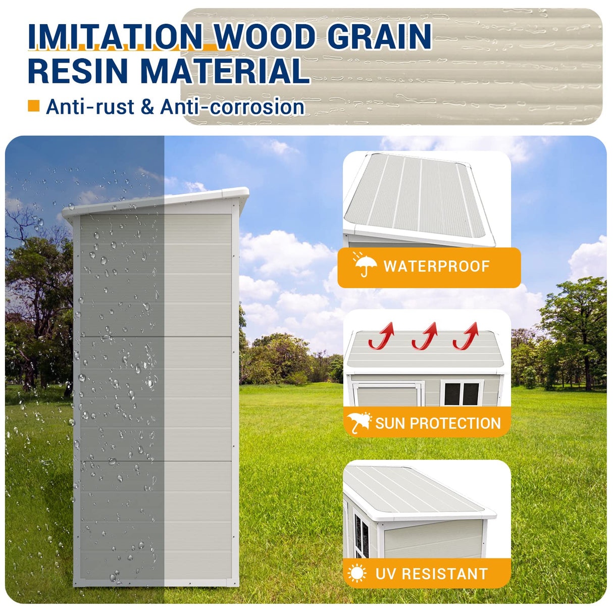 UDPATIO Outdoor Storage Shed 5x3 FT, Resin Garden Shed for Bike, Garbage Can, Tool, Plastic Outside Sheds & Outdoor Storage Storage Box with Lockable Door for Backyard, Patio, Lawn, Sandstone UDPATIO