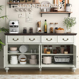 Yechen Sideboard Buffet Cabinet with Storage - 62" Large Buffet Cabinet with 4 Drawers & 4 Doors, Modern Farmhouse Coffee Bar Buffet Table with Wood Top for Kitchen, Dining Room, Living Room, White Yechen