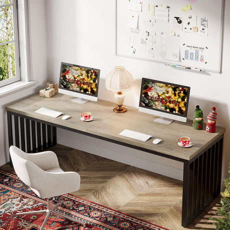 Tribesigns 78" Computer Desk, Extra Long 2-Person Desk with Metal Legs, Double Writing Table with Spacious Space, Industrial Wooden Office Desk, Large Study Desk Workstation for Home Office (Gray) Tribesigns