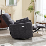 Recliner Swivel Glider Electric Rocking Chair with USB Port,Upholstered High Back Nursery Rocking Chair,Adult Power Recliner Chair with 2 Pillows for Living Room Bedroom(DRAK Grey, Power-Driven) choairy