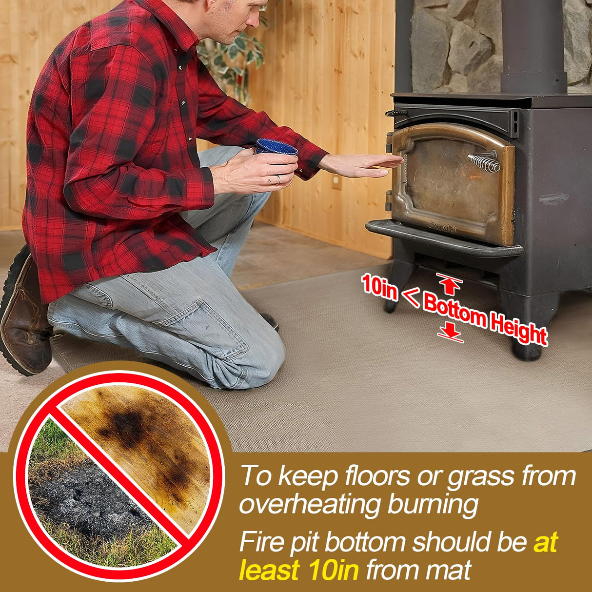 Fire Pit Mat - 37.8x39.4in Fireproof Blanket for Under Fire Pit, Compatible with Solo Stove, Heat Resistant Rug for Outside Indoor Wooden Deck Grass Lawn Protection - Brown PAMASE