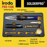 IRODA SOLDERPRO 110K Cordless Butane Soldering Iron Kit - 4-in-1 Portable Soldering Iron, Mini Torch, Heat Gun, Precision Heat Blower, 30-125W Adjustable, 100+ Min Runtime Iroda