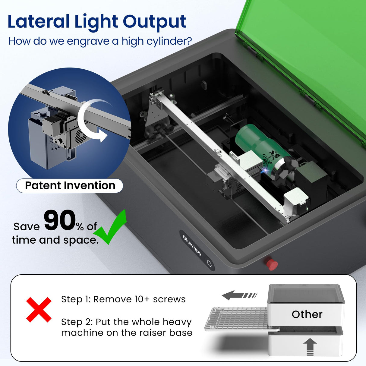 Gluwphy Class 1 Laser Engraver 10000mV(10W) Enclosed Laser Engraving Machine with Air Assist, Honeycomb, Turbo Fan Filtering Laser Cutter for Wood, Metal, Acrylic, Black Gluwphy