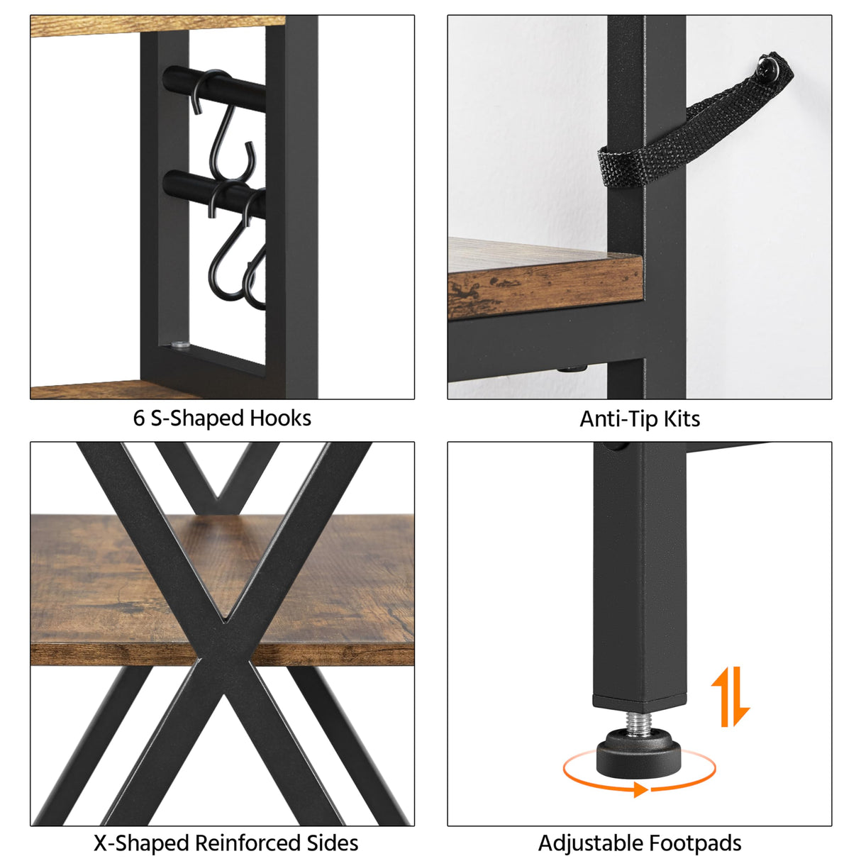 Yaheetech 6-Tier Kitchen Bakers Rack, 31.5 Inch Coffee Bar Table, Farmhouse Microwave Oven Stand Cabinet for Small Spaces, Corner Organizer Storage Shelf for Spices and Pots Rustic Brown Yaheetech