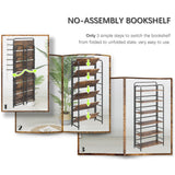 4NM No Assembly Folding Bookshelf, 6 Tier Vintage Industrial Book Shelf,Metal Foldable Storage Bookcase and Bookshelves for Living Room,Bedroom and Kitchen - Rustic Brown 4NM