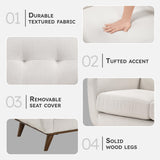 Lexicon Modern Accent Couch, Textured Fabric Upholstered Sofa with Brown Wood Legs, Track Arms, Tufted Couch Back, 3 Seater Sofa for Living Room/Office/Waiting Room, Beige Lexicon