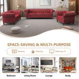 RUSTYER Chesterfield 3 Seater Sofa, Modern Leather Tufted Couch 3 Seater with Rolled Arms and Nailhead Mid-Century Upholstered Couch for Living Room, Bedroom, Apartment and Office, Claret RUSTYER