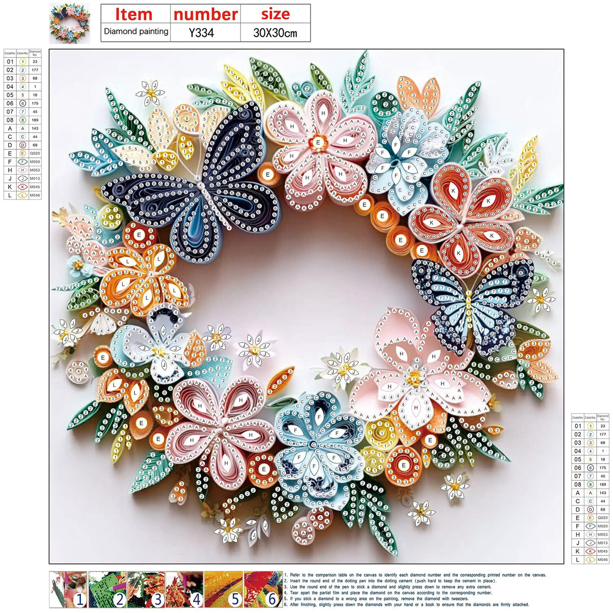 MXJSUA 5D Butterfly Flowers Special Shape Diamond Art Painting Kits for Adults, Flowers Wreath Crystal Rhinestones Diamond Gem Art Painting for Home Wall Decoration 12×12inch MXJSUA