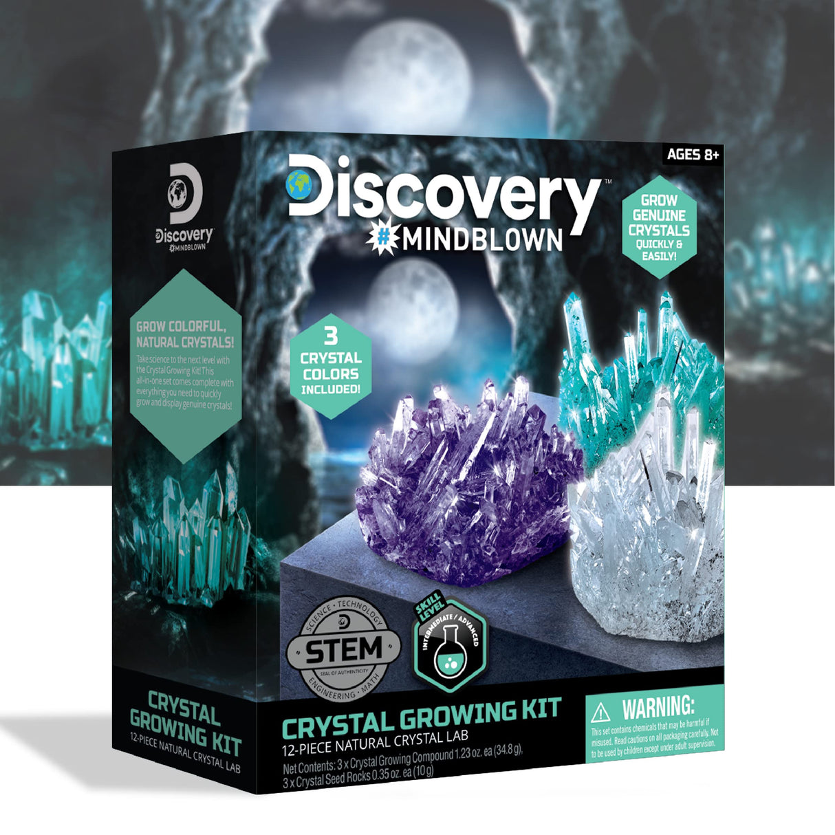 Discovery™ 12-Piece Lab Crystal Growing Kit, Grow Colored Crystals, Includes Mold Shapes and Magnifying Glass, Fun Chemistry and Geology Educational Science STEM Set Discovery Kids