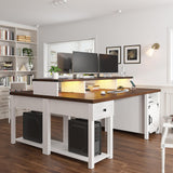 EnHomee 55" Computer Desk with Drawers Farmhouse Desk with Long Monitor Stand Reversible Wood Desk with Power Outlets Large Home Office Desk with Storage Cabinet Writing Desk with Drawers for Bedroom EnHomee