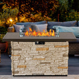 PIZZELLO Outdoor 43 Inch Outdoor Fire Pit Table, 50,000 BTU Rectangle Propane Fire Pit with Glass Wind Guard, Rain Cover, Removable Lid, Matching with Outdoor Furniture Sets, CSA Certified (Buff) PIZZELLO