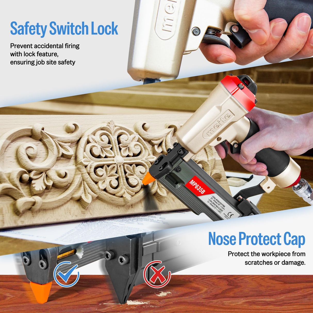 meite MP635B Pin Nailer, Pneumatic 23 Gauge Pin Nailer, Air Micro Pin Nail Gun, Fits 1/2" to 1-3/8" 23 Gauge Pin Nails, Ideal for Paneling, Small Trim, Fine Molding, and Craft Work meite