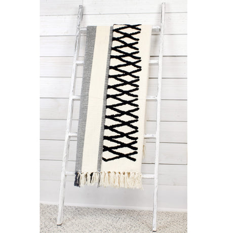 AuldHome Design Boho Farmhouse Throw, Black and Off White 50 x 60 Inch Striped Blanket AuldHome Design