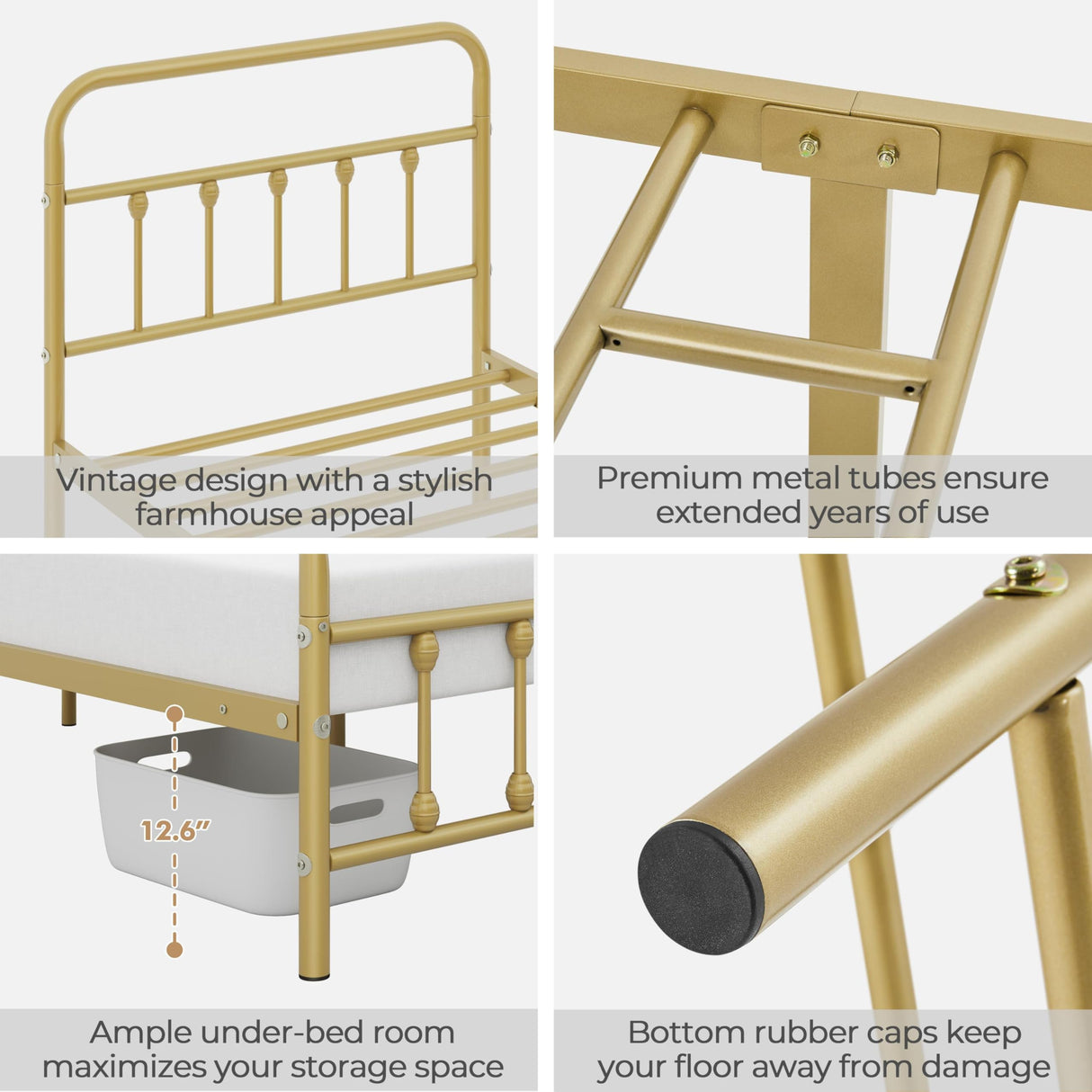 Yaheetech Classic Metal Platform Bed Frame Mattress Foundation with Victorian Style Iron-Art Headboard/Footboard/Under Bed Storage/No Box Spring Needed/Twin Size Antique Gold Yaheetech