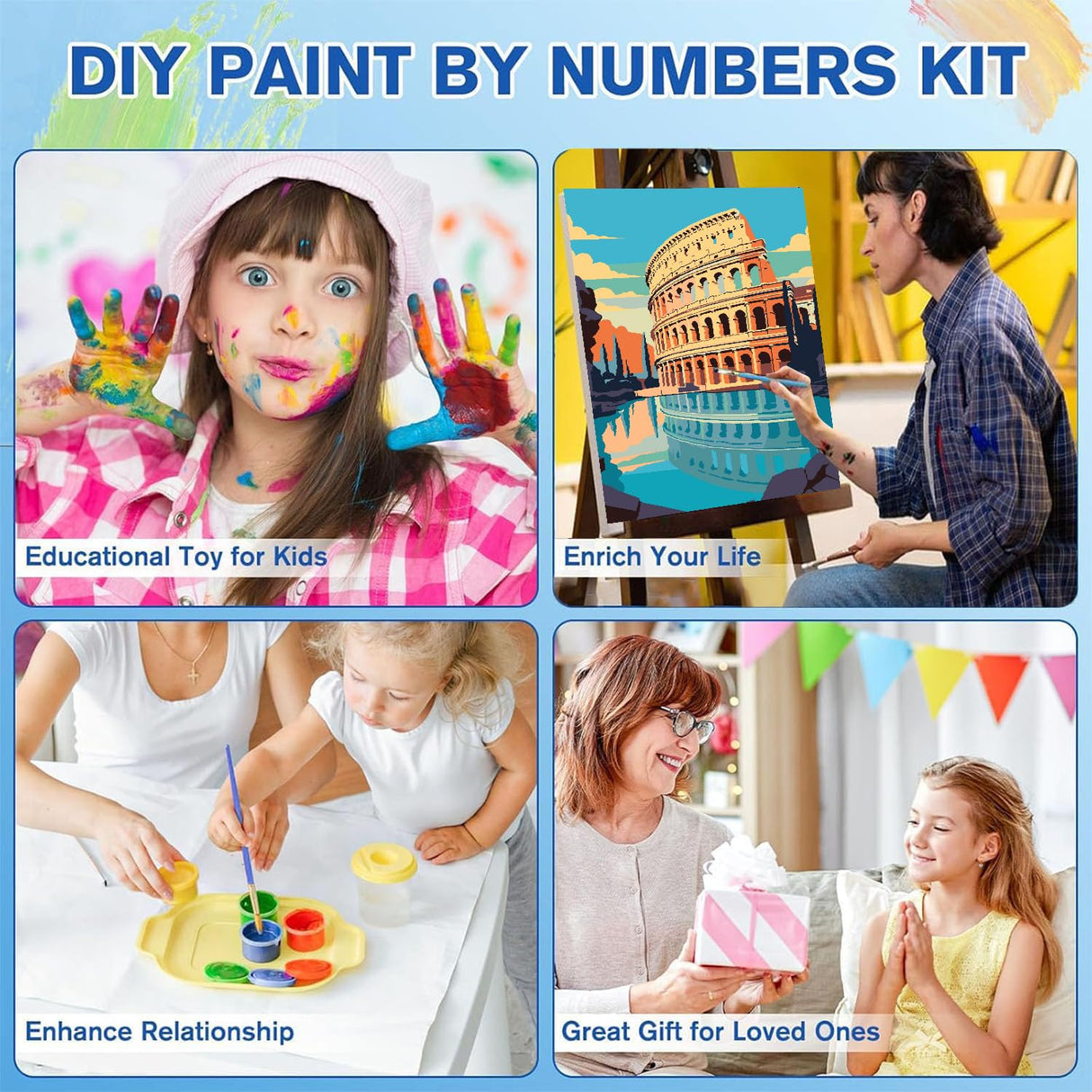 6 Pack Framed Paint by Numbers Kit for Adults - with Wooden Easel, Landscape Paint by Numbers Kit for Adults Framed, DIY Famous Landmarks Paint by Numbers with Frame for Home Wall Decor 8x12 Inch askkqtx