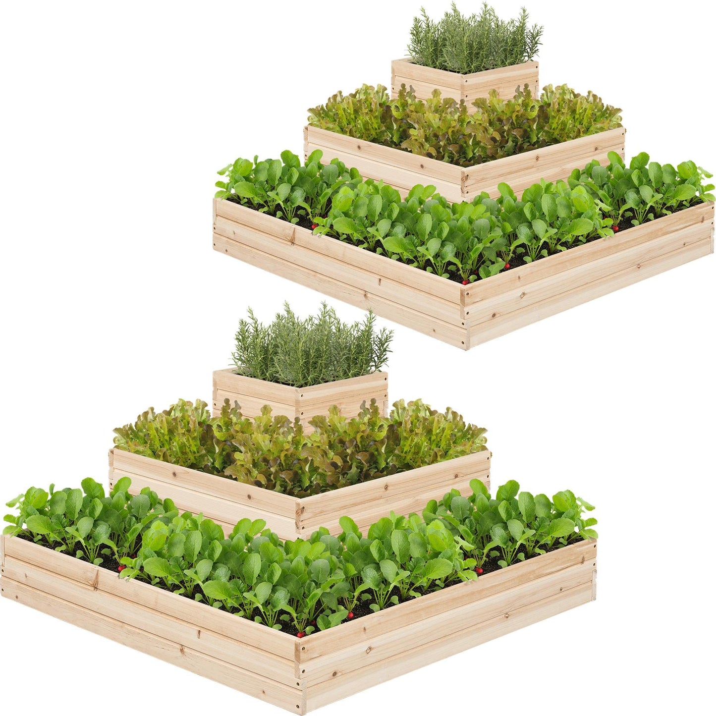 Yaheetech 3 Tier Wooden Raised Garden Bed 44.5'' L×44.5″ W×20.5″ H, 2 PCS Horticulture Open-Bottom Planter Raised Garden Bed for Flowers/Herbs/Vegetables Planter Flower Box - WoodArtSupply