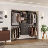 ROOMTEC Modular Closet System, 78" Wall-Mounted Closet Organizer with Drawers and Hanging Rods, Wooden Tower for Walk-In Closets, Wardrobe Storage Kit, Black ROOMTEC