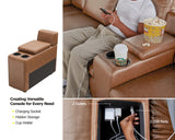 AMERLIFE Single Left Power Recliner Sofa, Reclining Sectional Sofa with Console, 6 Seats L Shaped Couch with Cup Holder& Charging Socket, Leather Modular Sofa for Living Room AMERLIFE