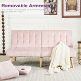 TYBOATLE 65" W Velvet Modern Convertible Folding Futon Couch Sofa Bed w/ 2 USB Charging Ports and arms, Loveseat for Compact Living Space, Dorm, Game Studio, Bonus Room, Apartment, Bedroom (Pink) TYBOATLE