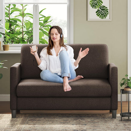 Welzona Loveseat Sofa, 51" Small Sofa Couch for Bedroom, Comfy Teddy Love Seat, Tool-Free Setup Sofas for Living Room, All-Wood Small Couches for Small Spaces, Small Couch No Pillow Include, Brown Welzona