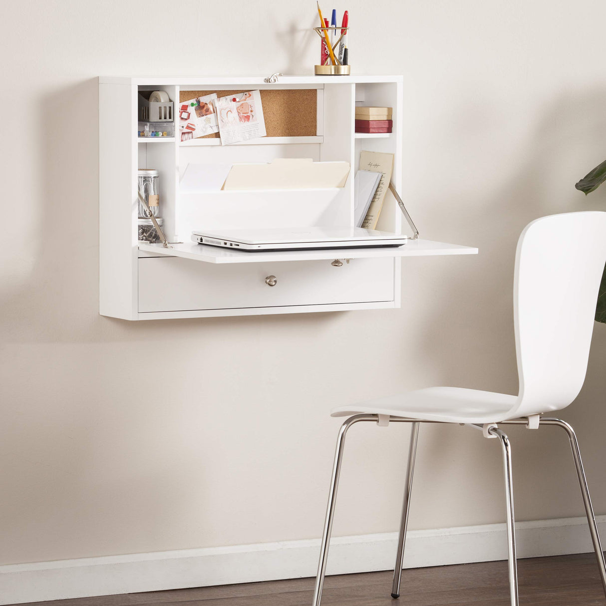 SEI Furniture Willingham Wall Mount Folding Desk, White SEI Furniture
