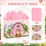 Farm Animals Theme Birthday Gift Bag for Girls Baby Shower Pink Farmhouse Barnyard Gift Bag Wrapping Paper Card Large Cows Pigs Gifts Bag for Baby Shower Farm Birthday Party Favors Supplies Innovoscape