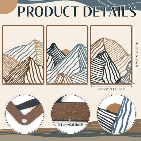 Peryiter 3 Pcs Mountain Metal Wall Art Mountain Line Wall Decor Abstract Minimalist Rustic Nature Decor for Home Bathroom Living Room(Vibrant Colors) Peryiter