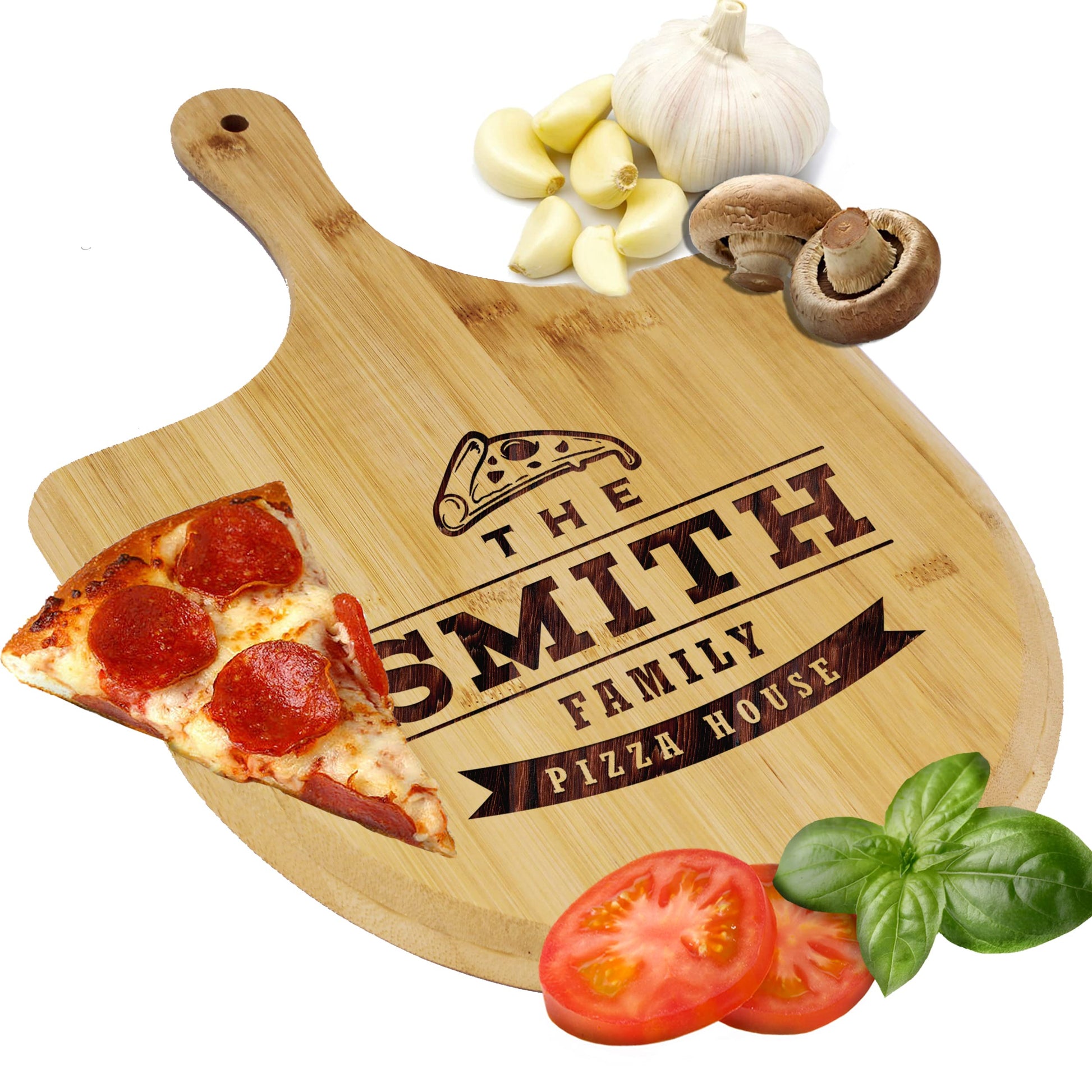 Custom Personalized Pizza Peel Bamboo Wood Paddle Board - Housewarming Pizza Lovers Idea (Small - Personal Size) - WoodArtSupply