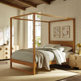 Modway Alva Queen Size 4-Post Wood Platform Canopy Bed in Oak – with with Headboard and Solid Rubberwood Frame Modway