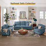 ONBRILL Nailhead Trim Armchair, Rolled Arm Accent Chair for Living Room, Comfy Chenille Club Sofa Chair w/Springs Cushions & Wood Legs, Traditional Single Couch Chair for Apartment, Farmhouse, Teal ONBRILL