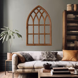 Sintosin Farmhouse Arched Window Frame Wall Decor 20 x 32 Inches, Hanging Burning Finish Cathedral Wooden Window Frame, Handmade Rustic Faux Window Pane for Fireplace Living Room Entryway Hallway Sintosin