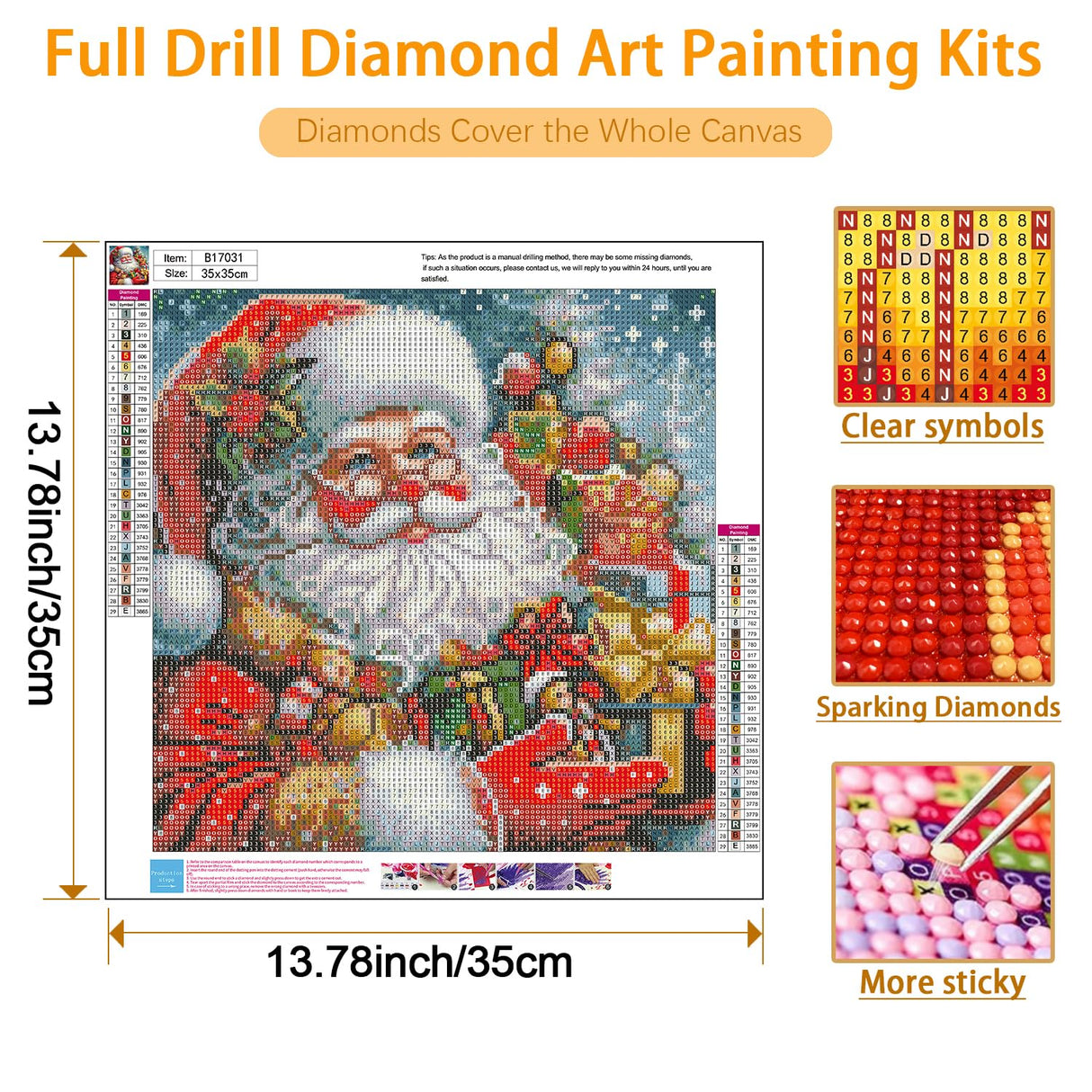 USZDL Winter Christmas Diamond Art Kits for Adults,Santa Claus DIY 5D Diamond Painting Kits for Beginners,Round Full Drill Diamond Dots with Diamond Gem Art & Crafts for Adults Home Decor 13.8x13.8 in USZDL