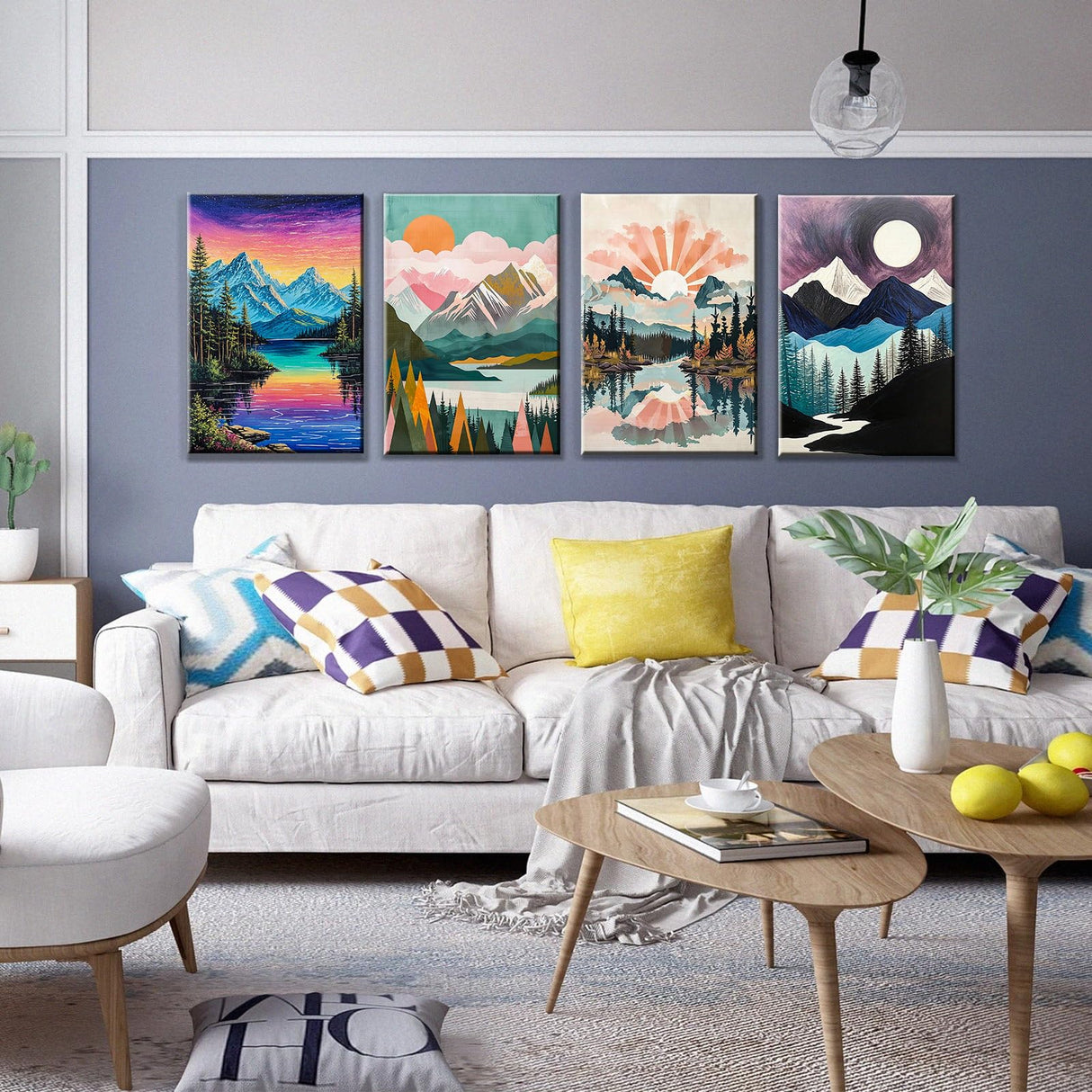 JOOZ 4 Pack Paint by Numbers Kit for Adults with Frame Mountain Landscape Paint by Number with Easel DIY Lake Adult Paint by Number Kits Sunset Easy Oil Painting Kits for Home Wall Decor 8x12 Inch JOOZ