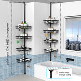 KEGII Corner Shower Caddy Tension Pole - Shower Tension Rod Organizer, Floor to Ceiling Shower Caddy 25-114.2 inch, Towel Rack Corner Waterproof, Black KEGII