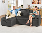 AMERLIFE Sleeper Sofa, 2-in-1 Sofa Bed with Storage Chaise, Pull Out Sofa Couch for Living Room, Guest Room, Boucle Dark Grey AMERLIFE