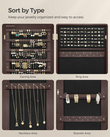 SONGMICS Mirror Jewelry Cabinet Armoire, Standing Full-Length Mirror, Lockable Jewelry Organizer, Gift Idea, Brown Surface and Black Lining UJJC69BR SONGMICS