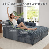 RARZOE 64'' Oversized Chaise Lounge Chair Indoor, Plush Faux Rabbit Fur Sleeper Sofa Bed with 4 Pillows, Charging Station & Cup Holders, Fluffy Comfy Cloud Couch Loveseat Sofa for Living Room,Grey RARZOE