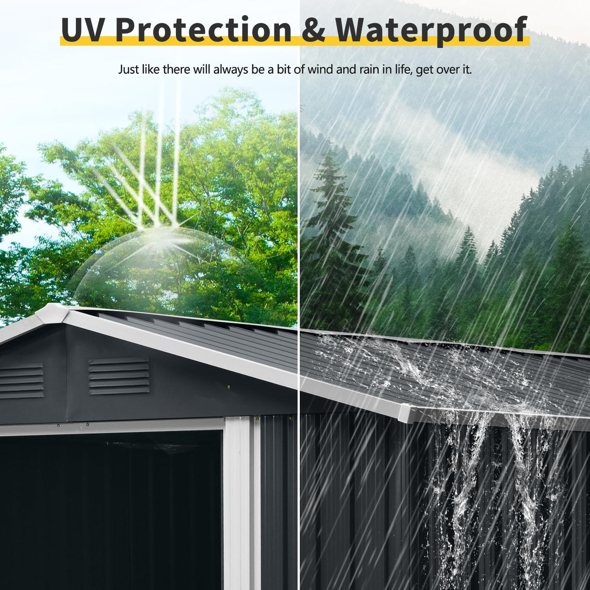 Ball & Cast 8x10 Outdoor Metal Storage Shed with Floor Base and Vents,Galvanized Tool Cabinet w/Sliding Doors & Padlock,Waterproof House Shelter for Backyard Lawn Patio,Garden,Black Ball & Cast