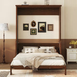 SOFTSEA Queen Size Murphy Bed with Desk, Space-Saving Hidden Wall Bed Cabinet, Foldable Platform Bed Frame with Gas Struts, for Home Guest Room, No Box Spring Needed, Walnut SOFTSEA