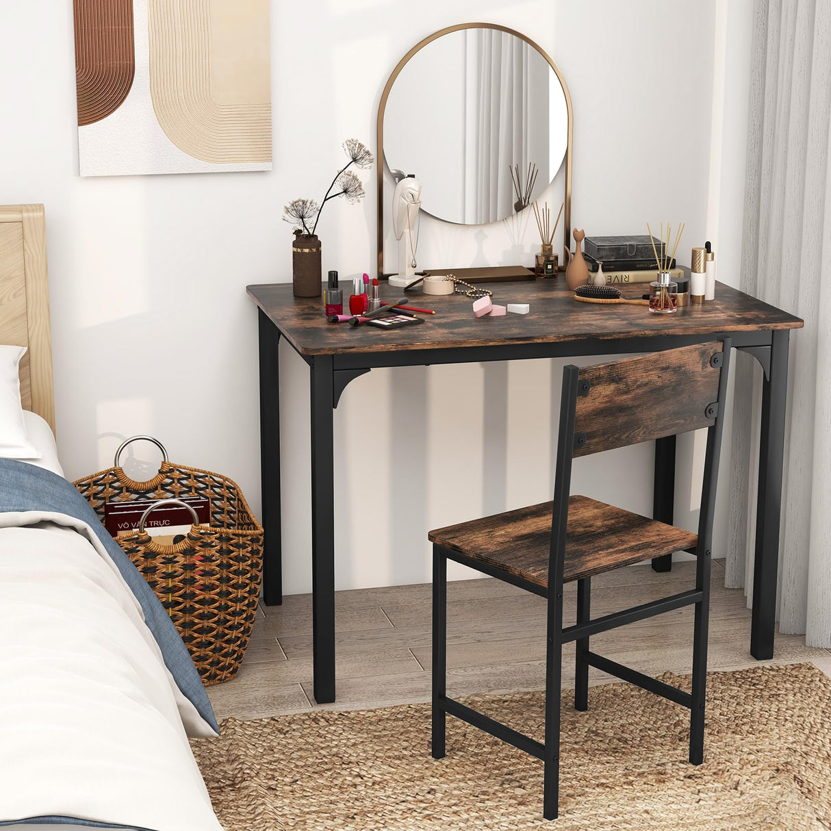 Giantex Dining Table Set for 4, Kitchen Table with Bench and Chairs, Industrial Gathering Bench Dining Set W/Metal Frame & Storage Rack, Dinette Set, Modern Functional Desk Set (Coffee) Giantex