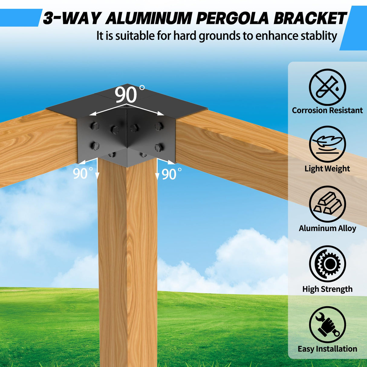 Jurrque Aluminum Alloy Pergola Kit with 3-Way Brackets for 4"x 4" Lumber,Lightweight,High-Strength DIY Pergola Brackets Support for Pergolas,Gardens,Outdoor Shelters,Gazebo Brackets Includes Screws. Jurrque