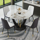 JUFU Round Dining Table Set for 4, 48" Dining Room Table with Faux Marble Tabletop and 4 Upholstered Chairs,Modern Round Kitchen Table Chairs Set for Dinning Room, Living Room, Cafe, Restaurant JUFU